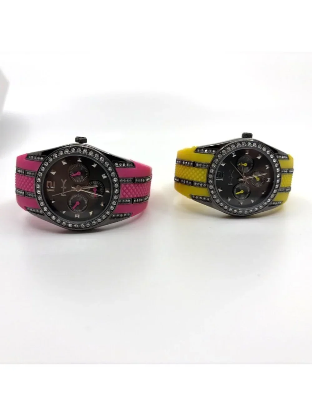 Heidi Klum Wildlife Lot 2 Women's Rhinestone Crystal Watches Pink Yellow Silicon